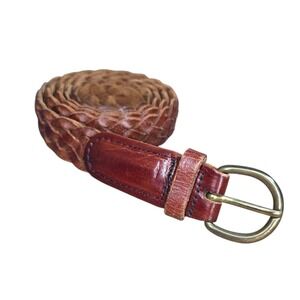 Vintage Amity Mens Braided Leather Belt 40 Brown Brass Buckle Mexico